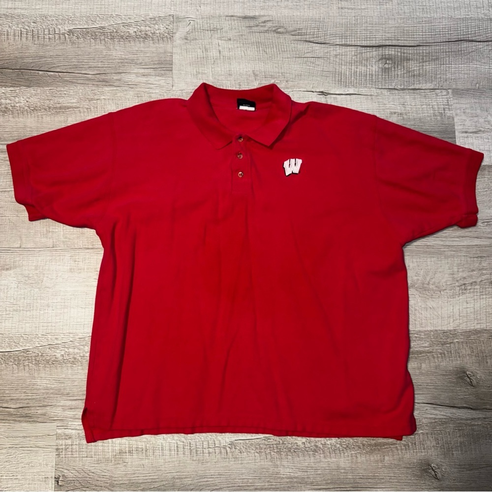 Vtg Wisconsin Badgers Red Embroidered Polo Shirt Mens Sz 2XL TSI Sportswear Rare